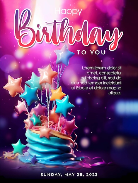 PSD affiche de joyeux anniversaire avec un délicieux fond de gâteau d'anniversaire