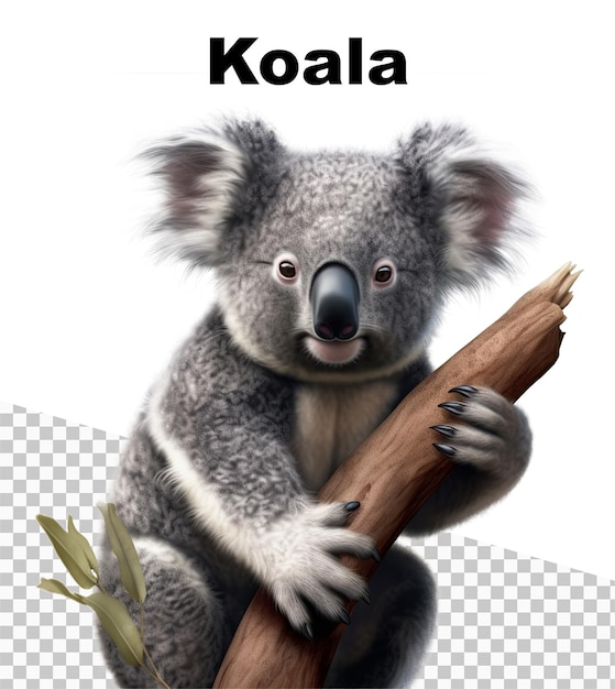 PSD une affiche avec un koala sur un tronc avec le mot koala sur le dessus