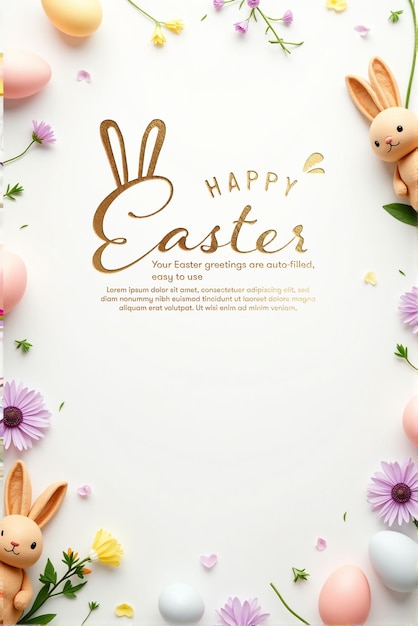 une affiche avec un lapin lapin sur elle avec des fleurs et un lapin sur le dessus