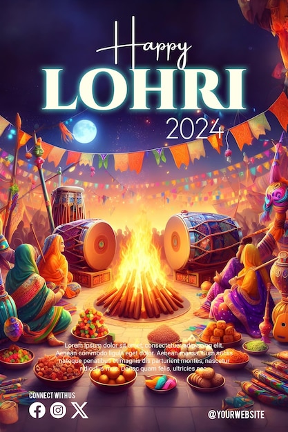 PSD affiche de lohri avec un bel arrière-plan