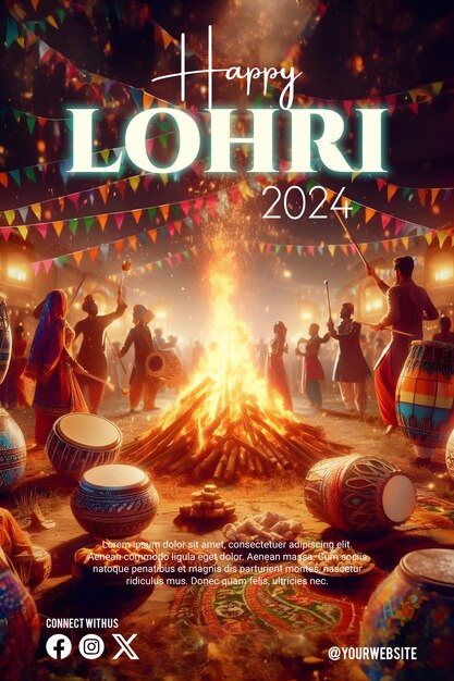 PSD affiche de lohri avec un bel arrière-plan