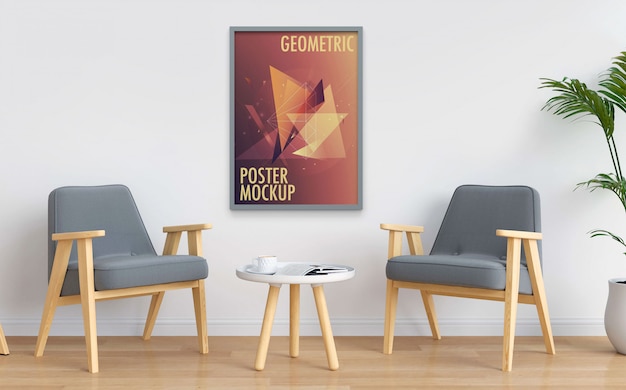 PSD affiche maquette accrochée au mur blanc intérieur