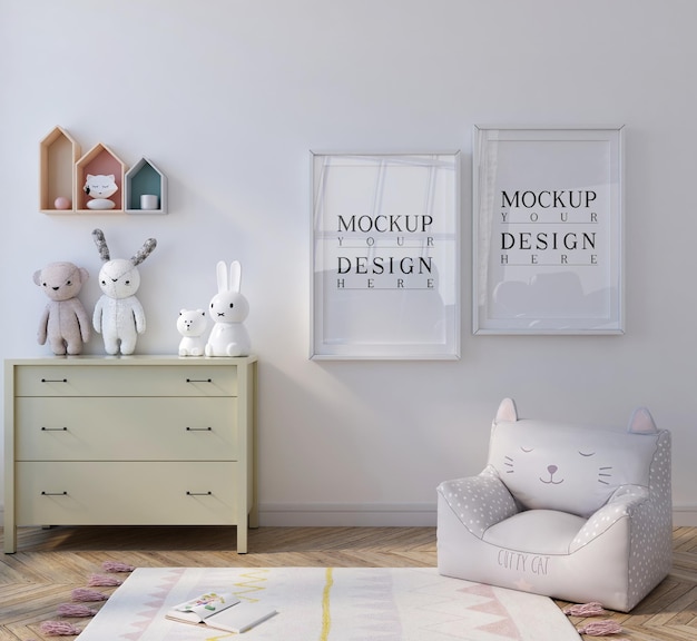 Affiche de maquette dans la jolie chambre des enfants blancs