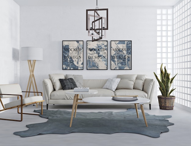 affiche de maquette dans le salon moderne avec canapé