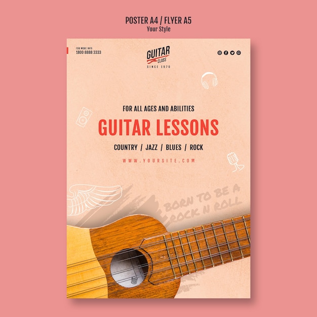 PSD affiche de modèle de leçons de guitare