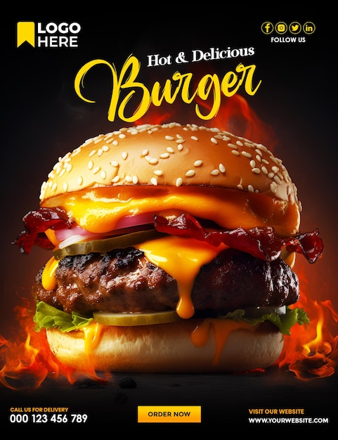 Affiche de modèle de médias sociaux Burger