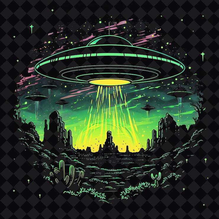 PSD une affiche avec une planète et une étoile qui dit " ufo "