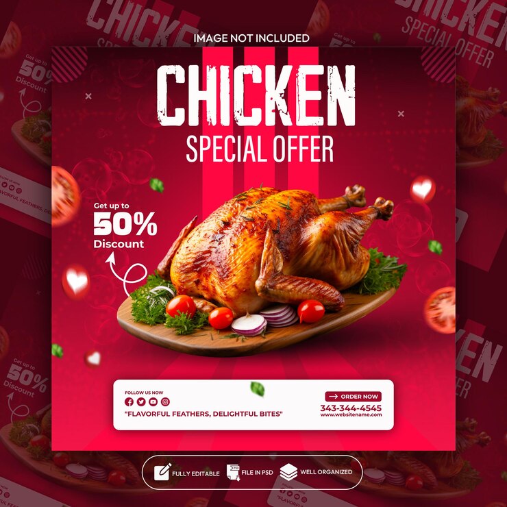 PSD une affiche de poulet spécial avec une étiquette de vente spéciale
