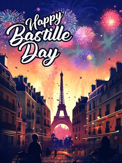 Une Affiche Pour Le 14 Juillet Avec Des Feux D'artifice En Arrière-plan.