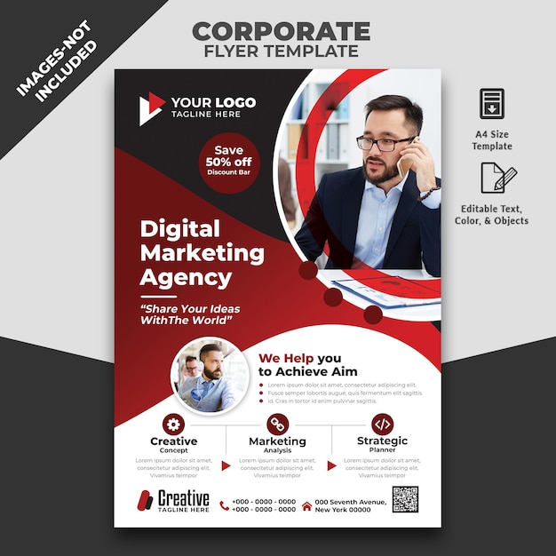 une affiche pour les affaires d'entreprise avec un fond rouge et un homme en costume au téléphone