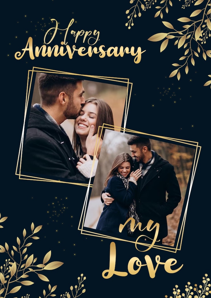 PSD une affiche pour un anniversaire de la nouvelle année avec un couple s'embrassant
