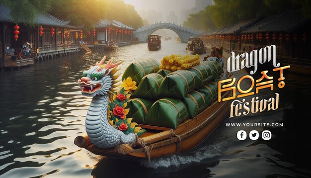 PSD une affiche pour un bateau dragon avec un dragon sur le dos