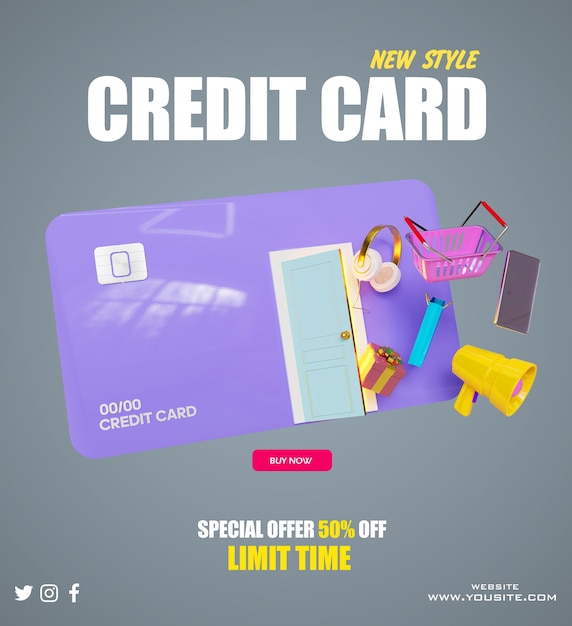 PSD une affiche pour carte de crédit nouveau style qui dit « offre spéciale 50 % hors durée limite ».