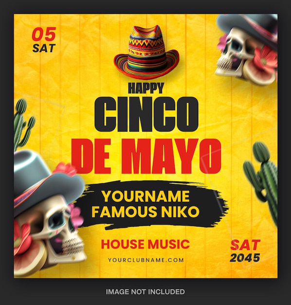 PSD une affiche pour cinco de mayo montre un crâne et des crânes.