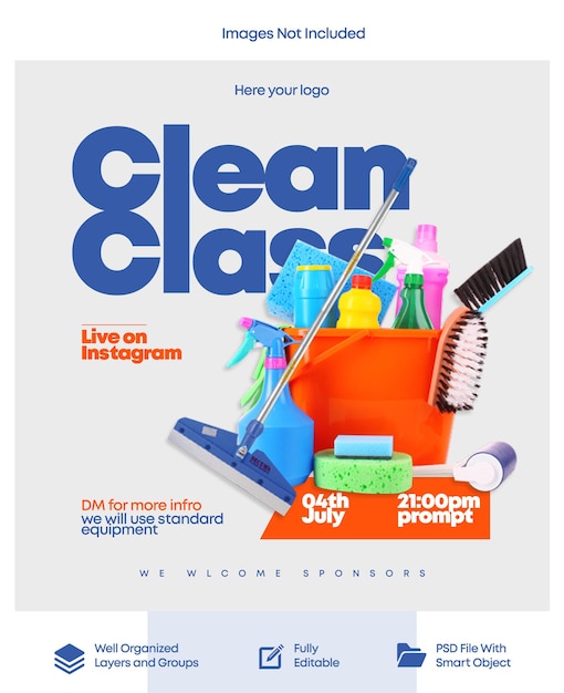 PSD une affiche pour une classe propre avec un outil de nettoyage.