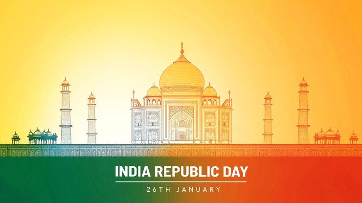 PSD une affiche pour la fête de la république de l'inde avec le drapeau indien et la place indienne