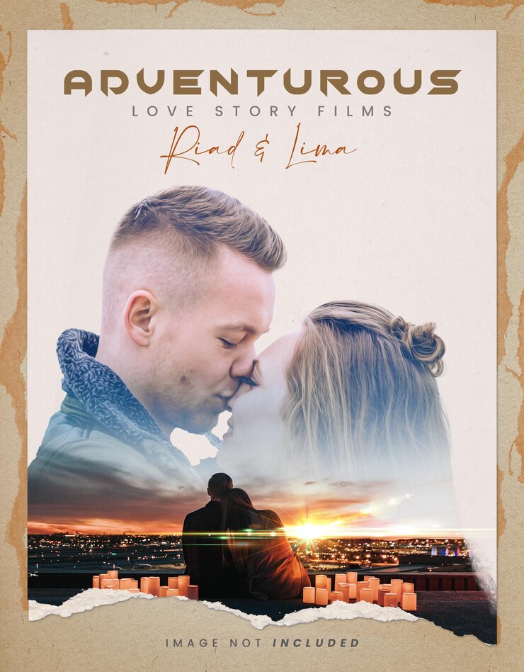 PSD une affiche pour les films d'histoire d'amour du film arquitectos.