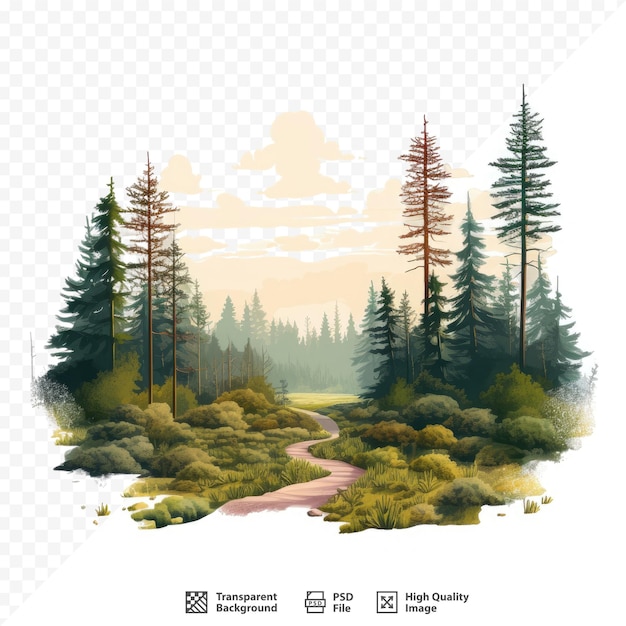 PSD une affiche pour une forêt avec une rivière et des arbres.