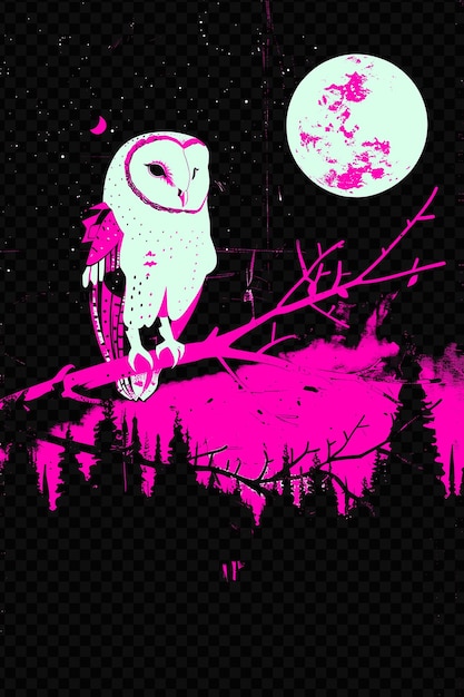 PSD une affiche pour un hibou avec une pleine lune et un arbre avec une pleine lune en arrière-plan