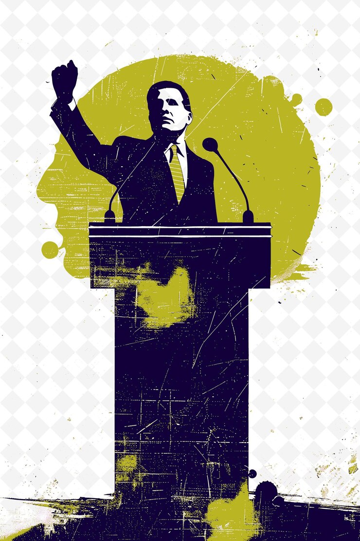 PSD une affiche pour un homme donnant un discours devant un fond vert