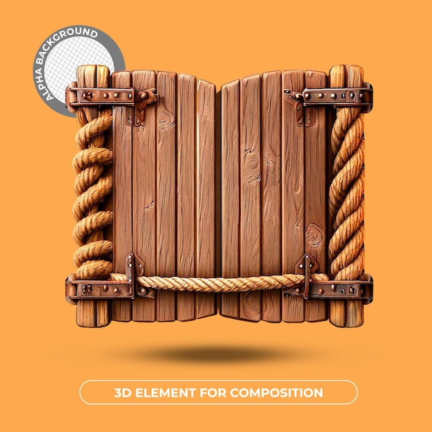 Une affiche pour un jeu animé avec une porte en bois et l'élément de texte pour la composition.