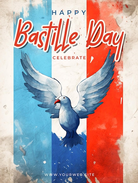 PSD une affiche pour le jour de la bastille célébrant avec une colombe dessus.