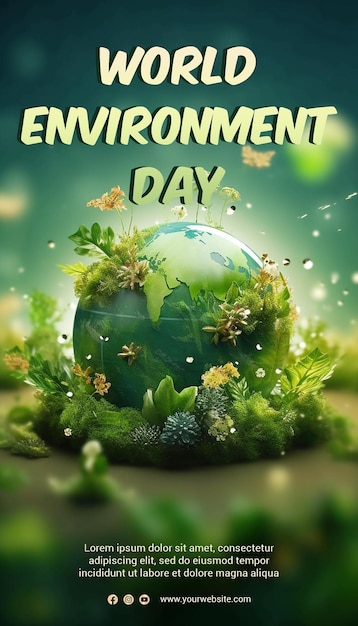 PSD une affiche pour la journée de l'environnement avec un globe et des fleurs