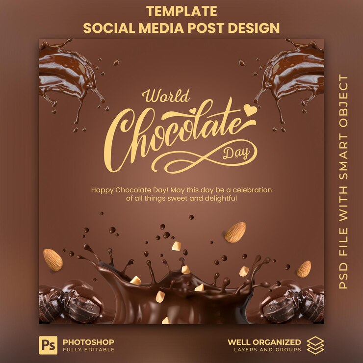 PSD une affiche pour la journée mondiale du chocolat 2024