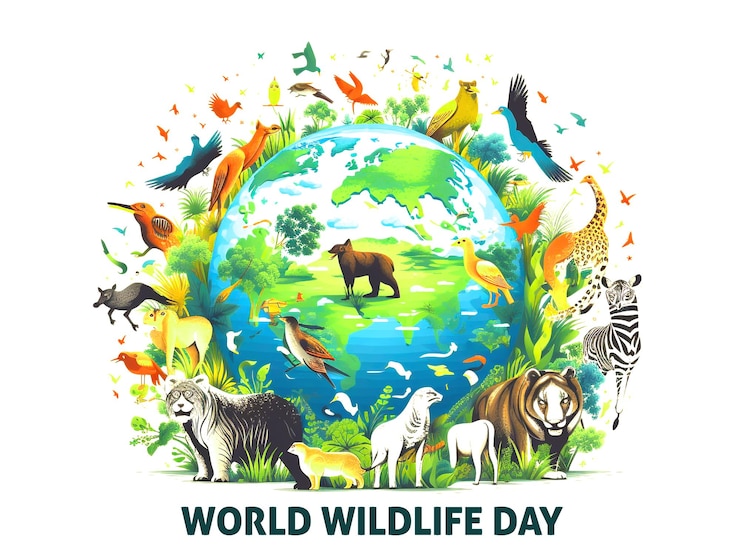 PSD une affiche pour la journée mondiale de la faune avec des animaux et des animaux