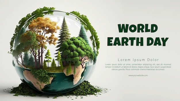 Une affiche pour la journée mondiale de la terre avec des arbres à l'intérieur.