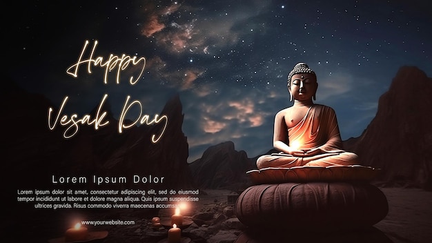 Une Affiche Pour Le Joyeux Jour Du Vesak Avec Un Bouddha Et Une Fleur De Lotus