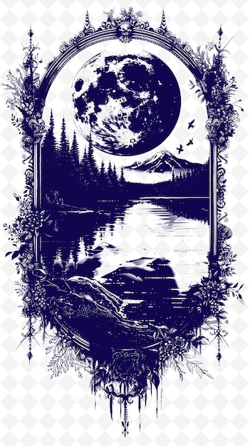 Une Affiche Pour Un Lac Avec Une Lune Et Des Arbres En Arrière-plan