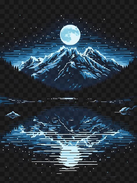 PSD une affiche pour un lac de montagne avec une pleine lune et une réflexion