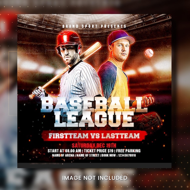Une affiche pour la ligue de baseball qui est exposée.