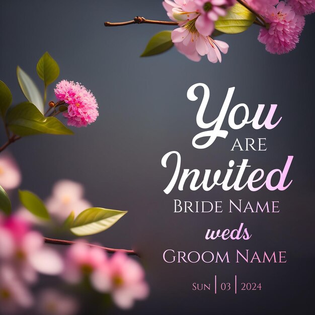 Une Affiche Pour Un Mariage Avec Une Citation De Vous êtes Marié Romantique Fleur De Cerisier Invitation De Mariage