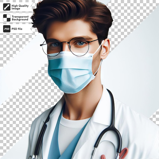 PSD une affiche pour un médecin avec des lunettes et un masque dessus