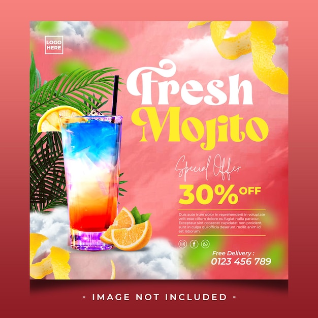 PSD une affiche pour mojito frais à 30% de réduction.