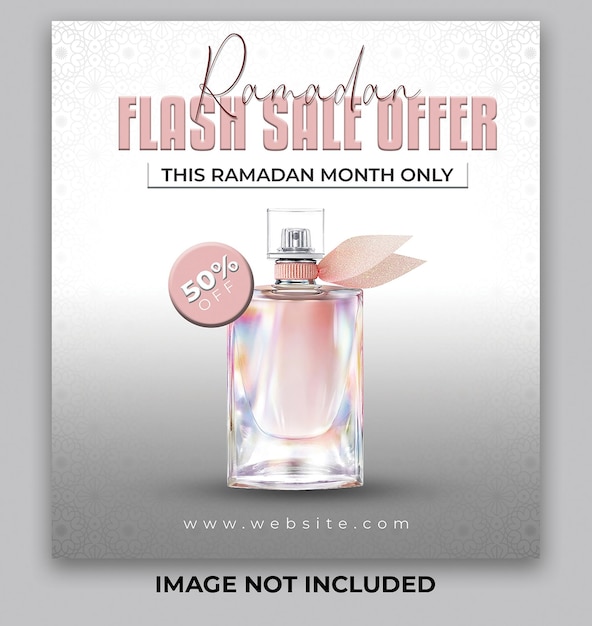 Une affiche pour un parfum avec une étiquette de prix de 50 $.
