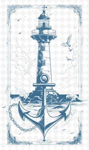 PSD une affiche pour un phare avec des oiseaux qui volent autour de lui