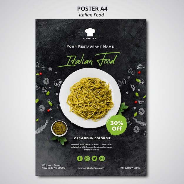 PSD affiche pour restaurant de cuisine italienne traditionnelle