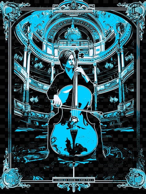 PSD une affiche pour un spectacle de musique appelé une femme jouant du violoncelle
