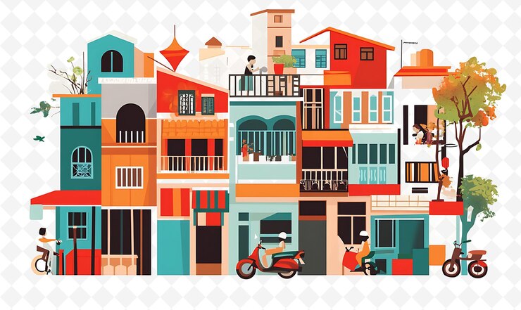PSD une affiche pour une ville avec un homme sur un scooter