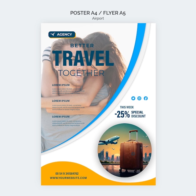 une affiche pour voyager avec une femme qui lui serre la tête