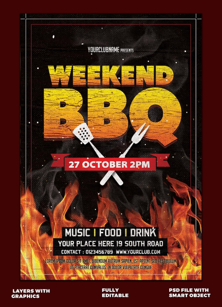 PSD une affiche pour le week-end du week-end en feu avec un feu dessus
