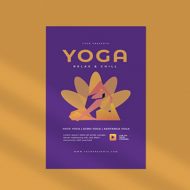 PSD une affiche pour le yoga se détendre et se détendre avec un fond violet.