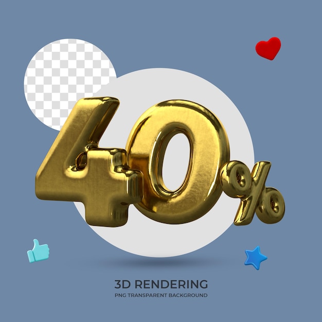 Affiche de promotion 40 % de réduction sur le rendu 3d couleur or