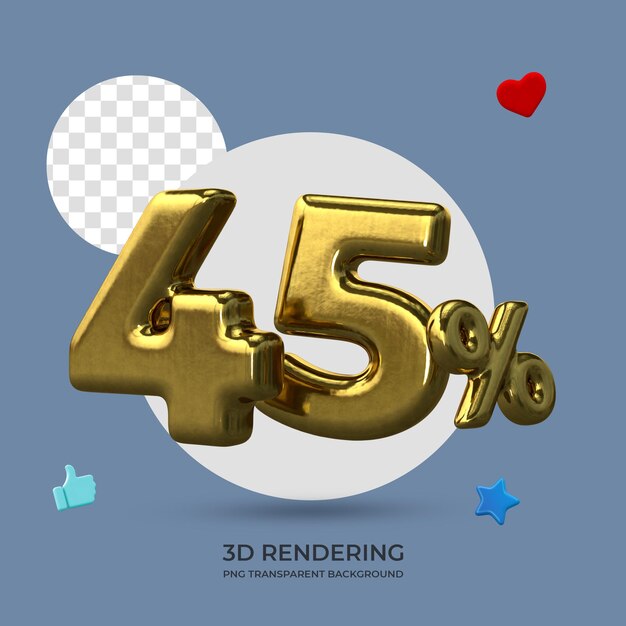 Affiche de promotion 45 % de réduction sur le rendu 3d couleur or