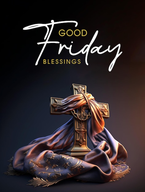 PSD une affiche qui lit les bénédictions du vendredi saint avec une croix en arrière-plan