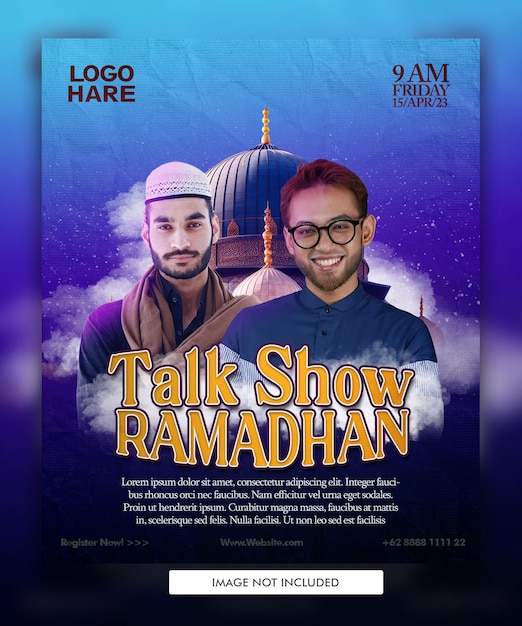 PSD une affiche sur les réseaux sociaux postant des événements islamiques du ramadan maulid et isra miraj