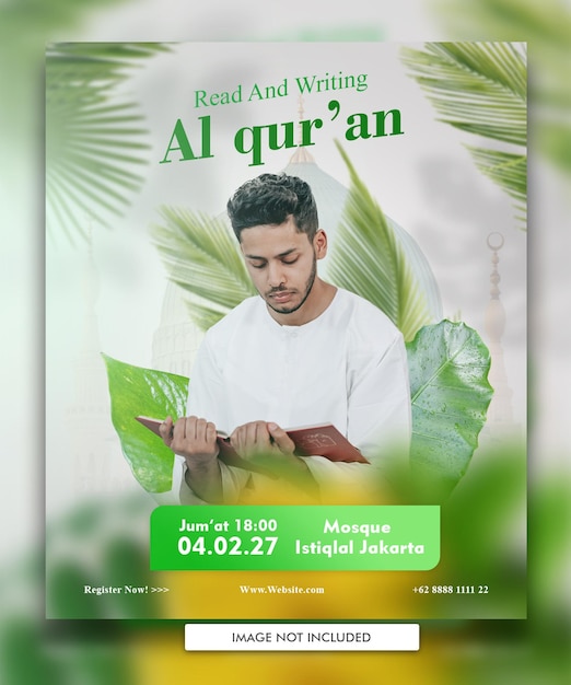 PSD une affiche sur les réseaux sociaux postant des événements islamiques du ramadan maulid et isra miraj